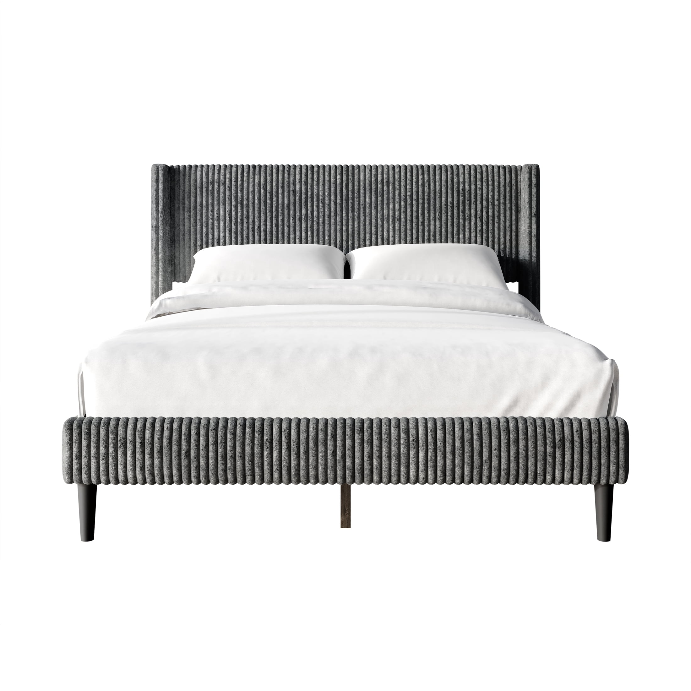 Castle Place Modern Wingback Corduroy Velvet Upholstered Twin Platform Bed, Grey