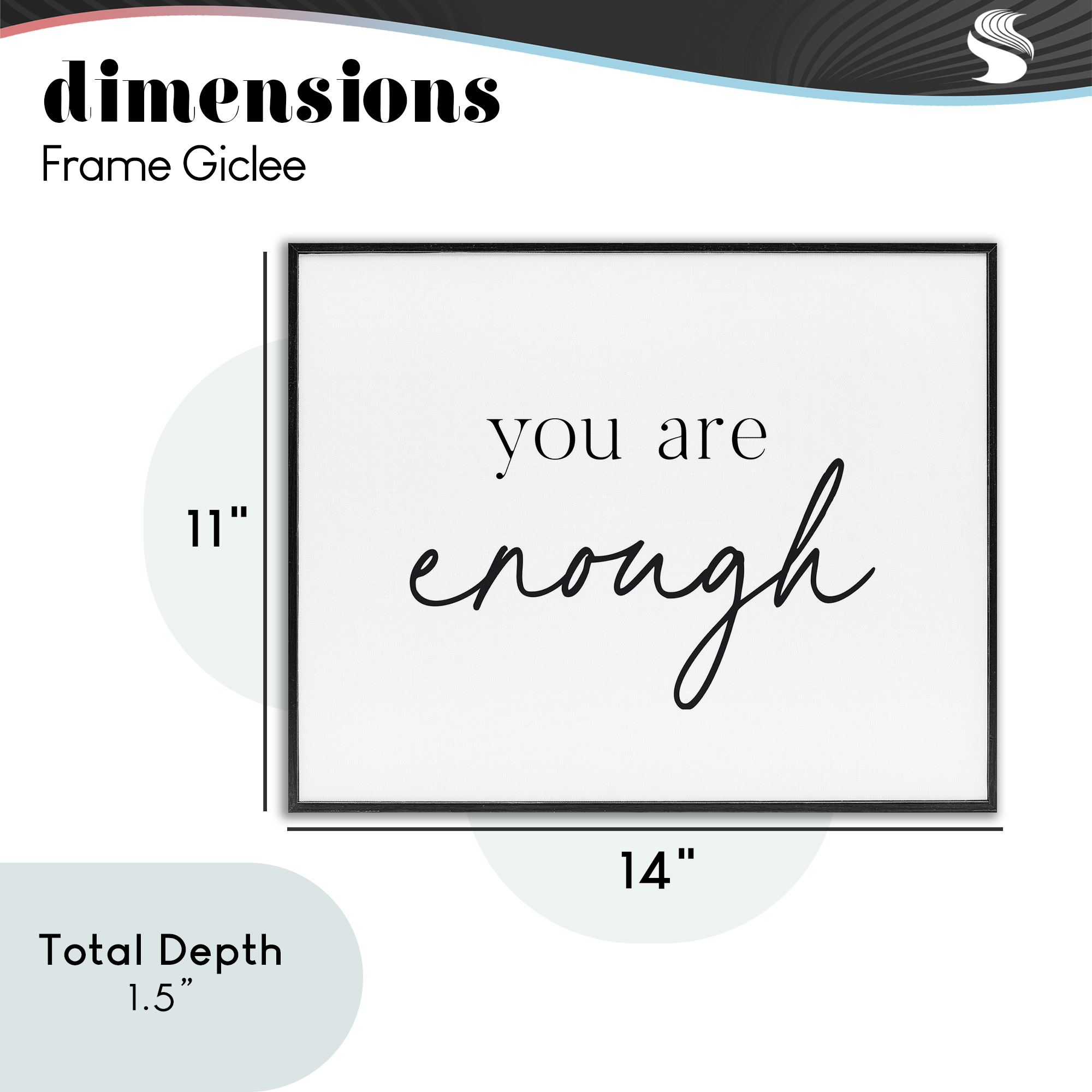 You Are Enough Sentiment Black Framed Giclee Art, design by Lettered and Lined