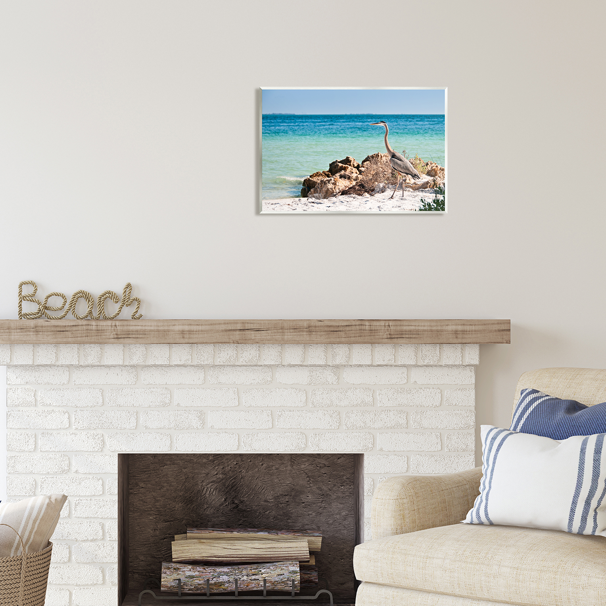 Stupell Industries Heron Watching Ocean Animals & Insects Photography Unframed Art Print Wall Art, 19 x 13