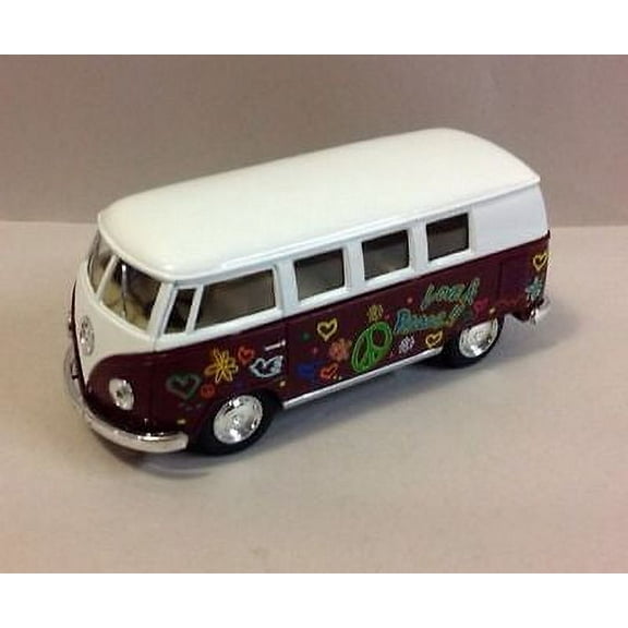 5" Kinsmart 1962 Volkswagen Classical Bus w/Decal 1:32 Diecast Love Peace MAROON