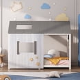 thumbnail image 2 of Play bed house bed 200x90, tablón artesanal envejecido, cama juvenil con diseño de bloques de colores con techo y ventana, protección contra caídas, cama infantil de madera para niños y niñas de madera maciza con somier de listones, gris y blanco esquí esquí Gafas de esquí, 2 of 5
