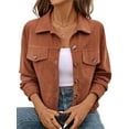 thumbnail image 2 of Women Casual Cropped Corduroy Shackets Button Down Jackets Tops Fall Trendy Long Sleeve Shirts Coffee Color XXL, 2 of 7