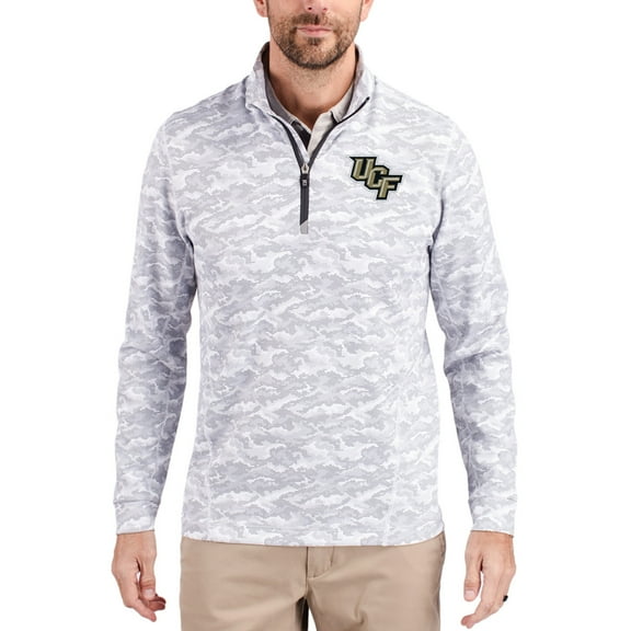 Men's-Cutter & Buck Gray UCF Knights Traverse Stretch Eco Camo DryTec Tri-Blend Quarter-Zip Pullover
