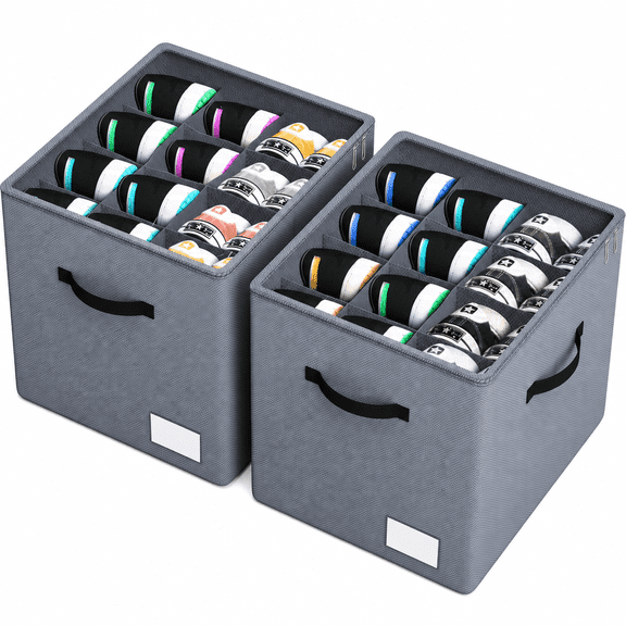 INSMART Shoe Storage Boxes 2-Pack,12-Slot Shoe Organizer for Closet,Foldable Dustproof & Waterproof Shoe Bins w/Clear Top & Reinforced Handles,Fits 16-24 Pairs,Gray