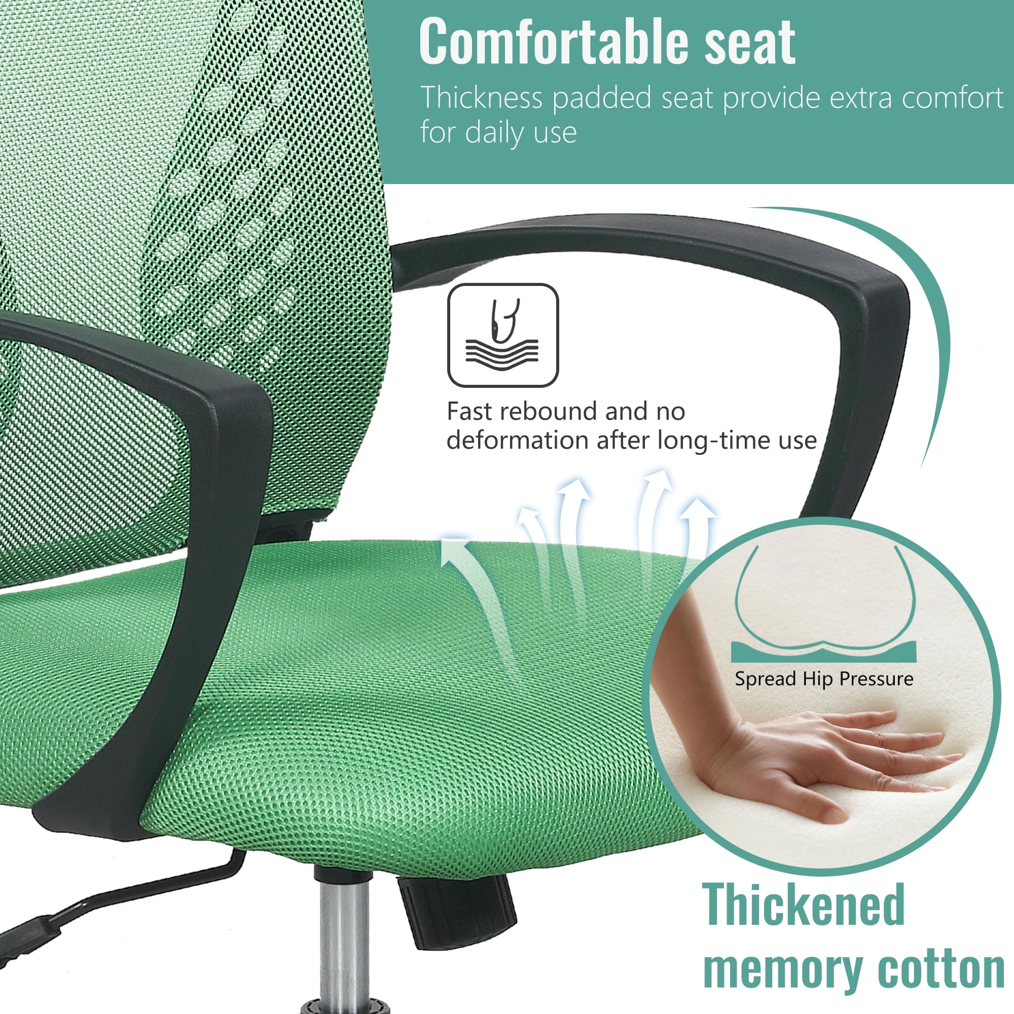 FDW Ergonomic Home Office Chair, Lumbar Support, Rolling Swivel for Women(Green)