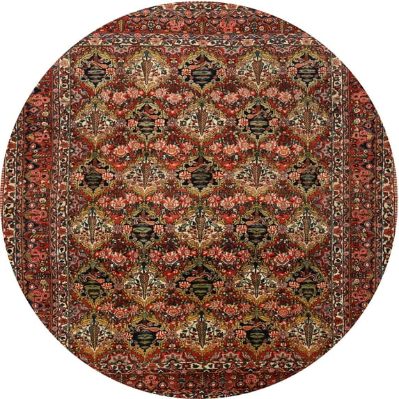 Ahgly Company Machine Washable Indoor Round Traditional Saffron Red Area Rugs, 3' Round