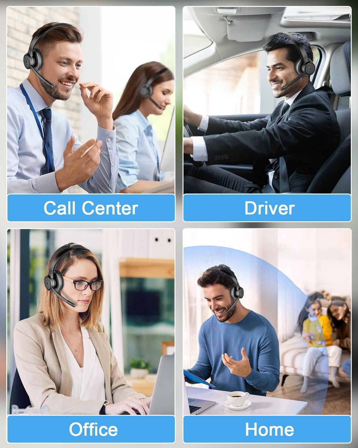 Bluetooth Headset with Noise Cancelling Mic, USB Dongle & Charging Dock, Wireless Computer Headset for PC Laptop Zoom Teams Call Center