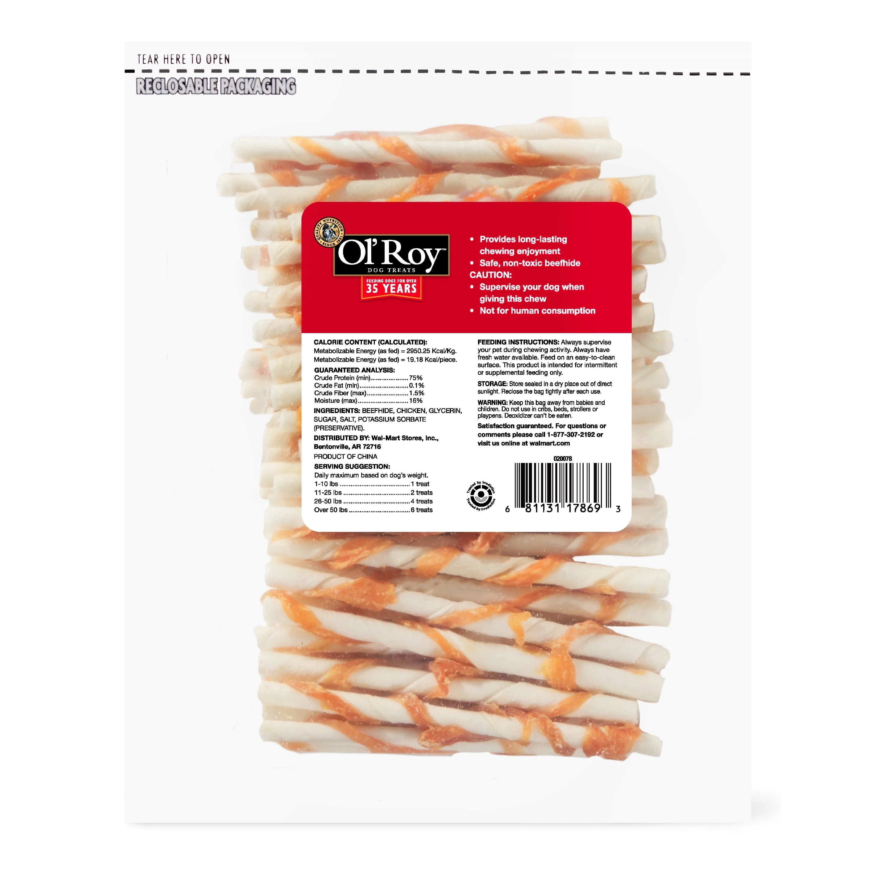 Ol' Roy Rawhide 5-inch Twist with Chicken Chews for Dogs, 23.6 oz, 100 Count