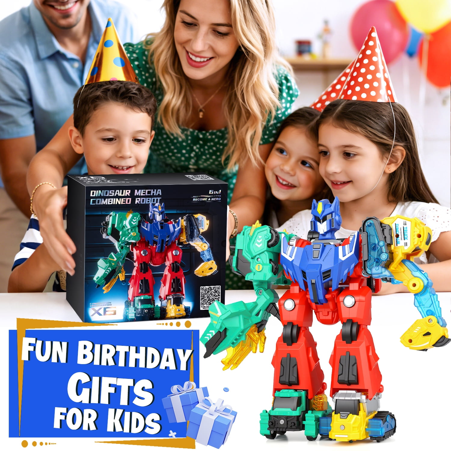 HopeRock Dinosaur Transforming Robot Toys for Kids, 6-in-1 Magnetic Dinosaur Car, Toys for Boys Ages 3 4 5 6 7 8 Years Old, with T-Rex Christmas Birthday Gift for Toddlers.