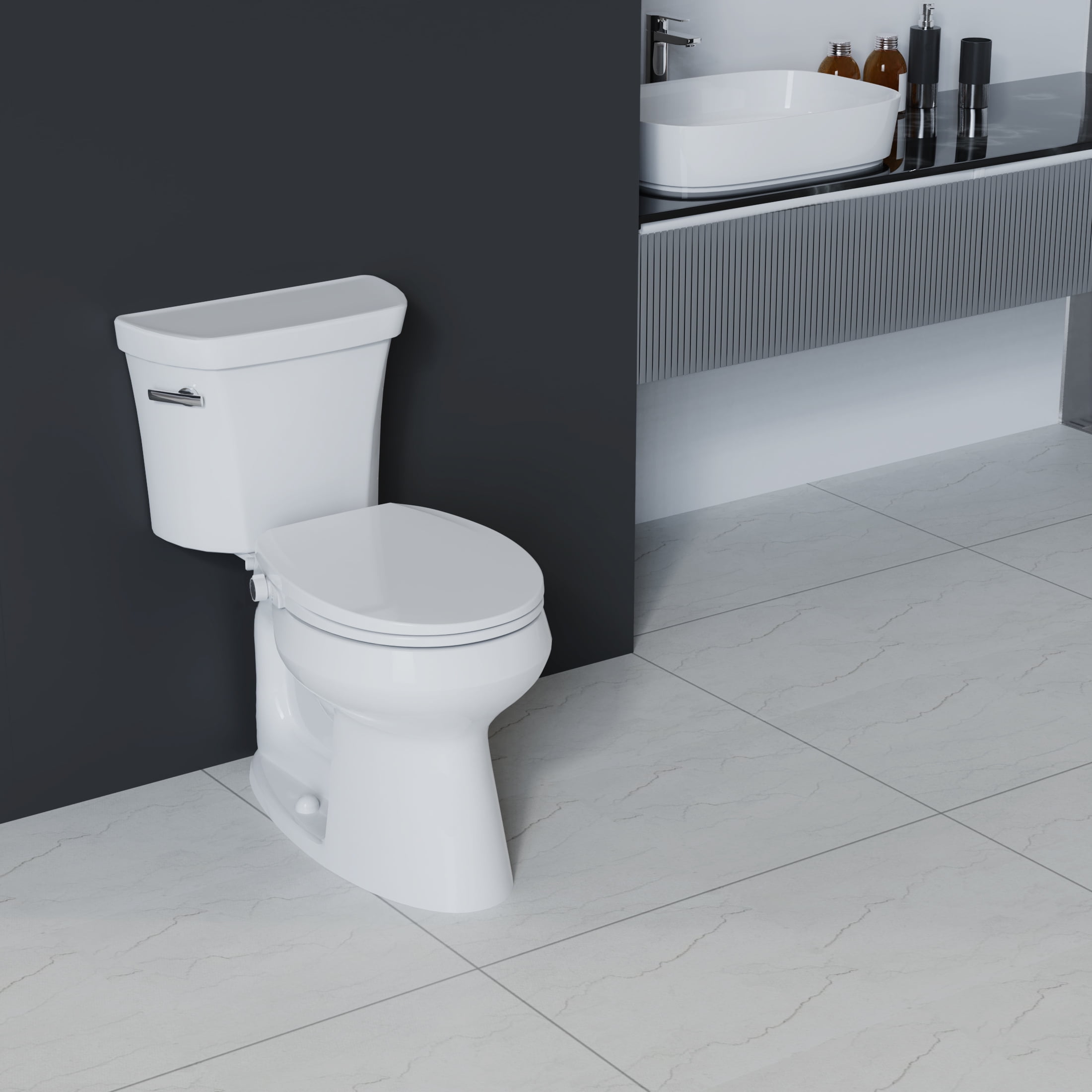 Mainstays Round Non-Electric Bidet Toilet Seat with Dual Self-Cleaning Nozzles, Daisy White