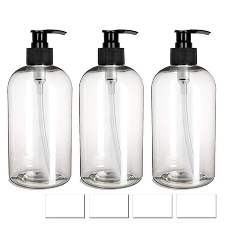 EZPRO USA Empty Pump Bottle 16oz 500ml Clear Round Plastic Bottles Pack of 3
