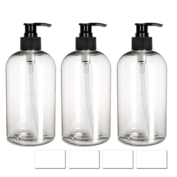 EZPRO USA Empty Pump Bottle 16oz 500ml Clear Round Plastic Bottles Pack of 3