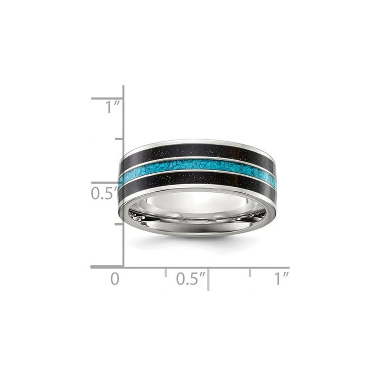 Titanium Turquoise and Black Star Sandstone Inlay 8mm Band Titanium Turquoise and Black Star Sandstone Inlay 8mm Band