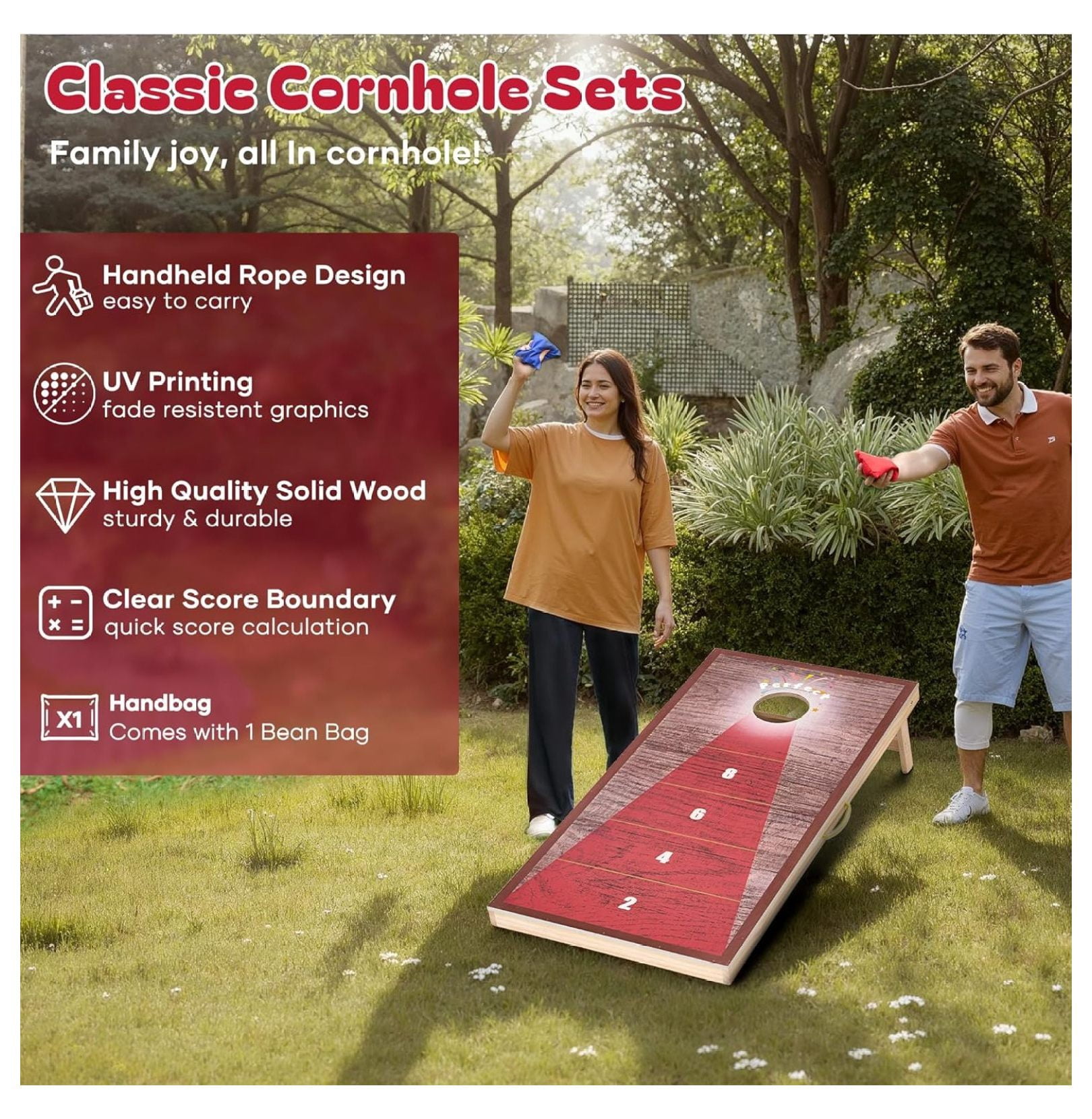 Cornhole Board Set, 4 x 2 FT Corn Hole Games for Adults, Corn Hole Boards Set with 9 Bean Bags, Travel Case, Corn Hole Toss Game for Outside Activities