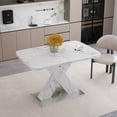 thumbnail image 5 of Square Stretchable Dining Table, Printed White Marble Table Top+MDF X-Shape Table Leg, 5 of 6