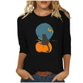 thumbnail image 2 of VKOYWKM Womens Halloween Shirts 3/4 Length Sleeve Women Tops Halloween Pumpkin Graphic T Shirts Holiday Crew Neck Three Quarter Length Sleeve Fall Blouses, 2 of 5