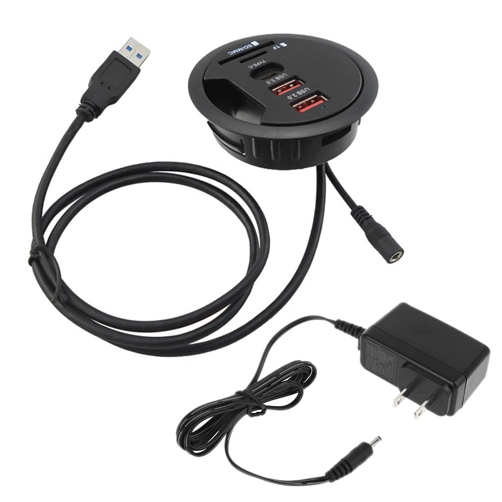 EU US Desktop Grommet Hole InDesk Mounting 3 Ports USB 3.0 Type C Hub