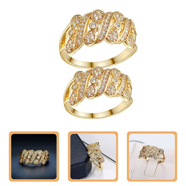 unbranded 2Ud Anillo De Cobre Dorado Con Y Zirconia Para Fiestas Y Uso Diario Para Mujer