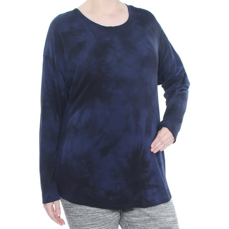 CALVIN KLEIN Womens Navy Tie Dye Long Sleeve Scoop Neck Active Wear Top Plus Size: 3X