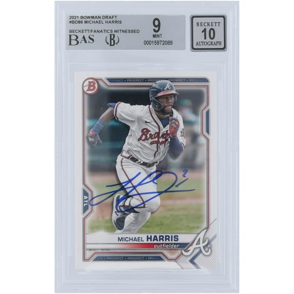 Michael Harris II Atlanta Braves Autographed 2021 Bowman Draft #BD-86 Beckett Fanatics Witnessed Authenticated 9/10 Card - Fanatics Authentic Certified