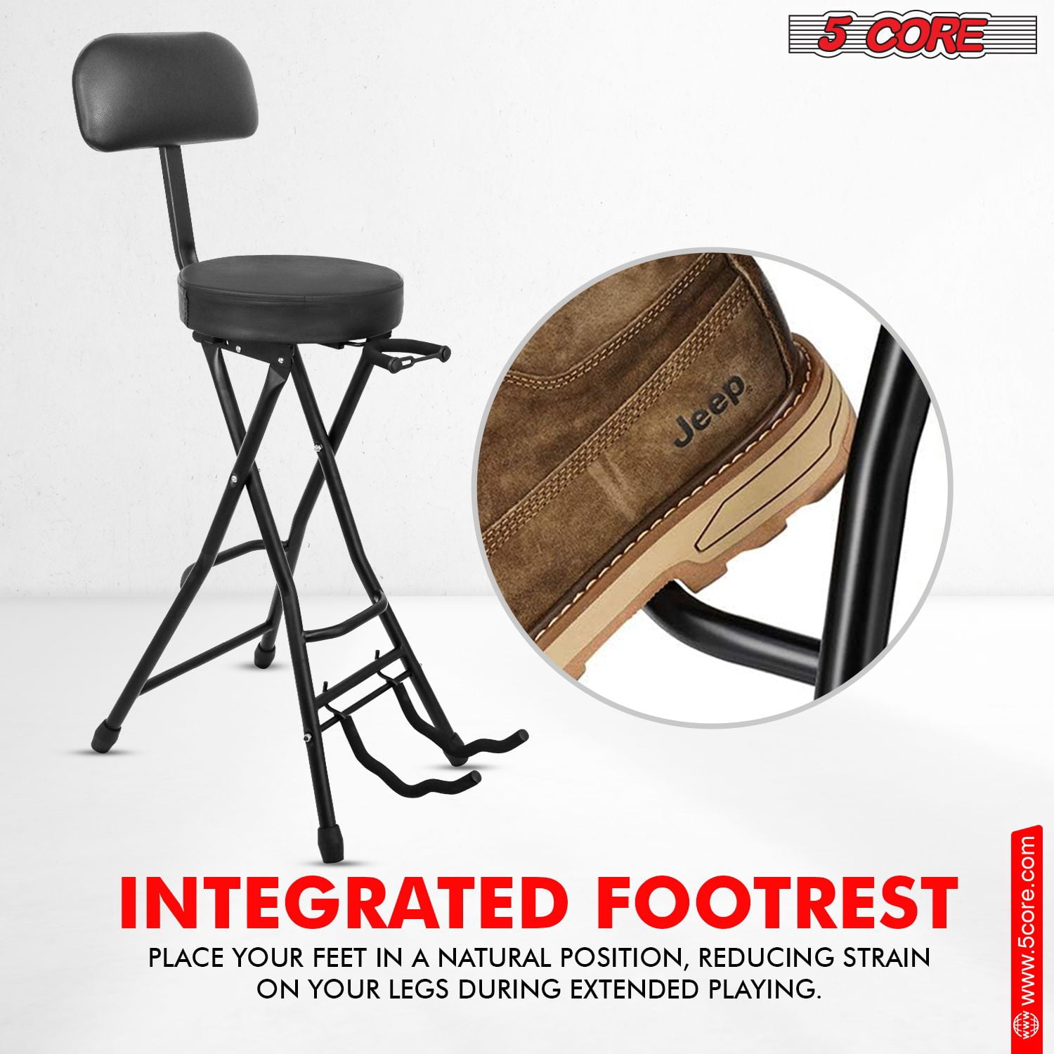 Guitar Stool Seat With Backrest Thick Cushioned Portable Durable Guitars Chair with Padded Holder Stand for Musicians,Black