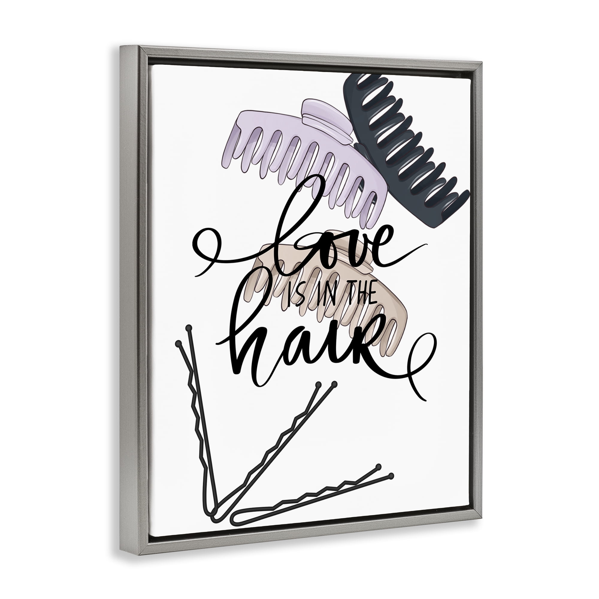Stupell Industries Love Is In The Hair Gray Framed Floater Canvas Wall Art, design by Jesse Keith