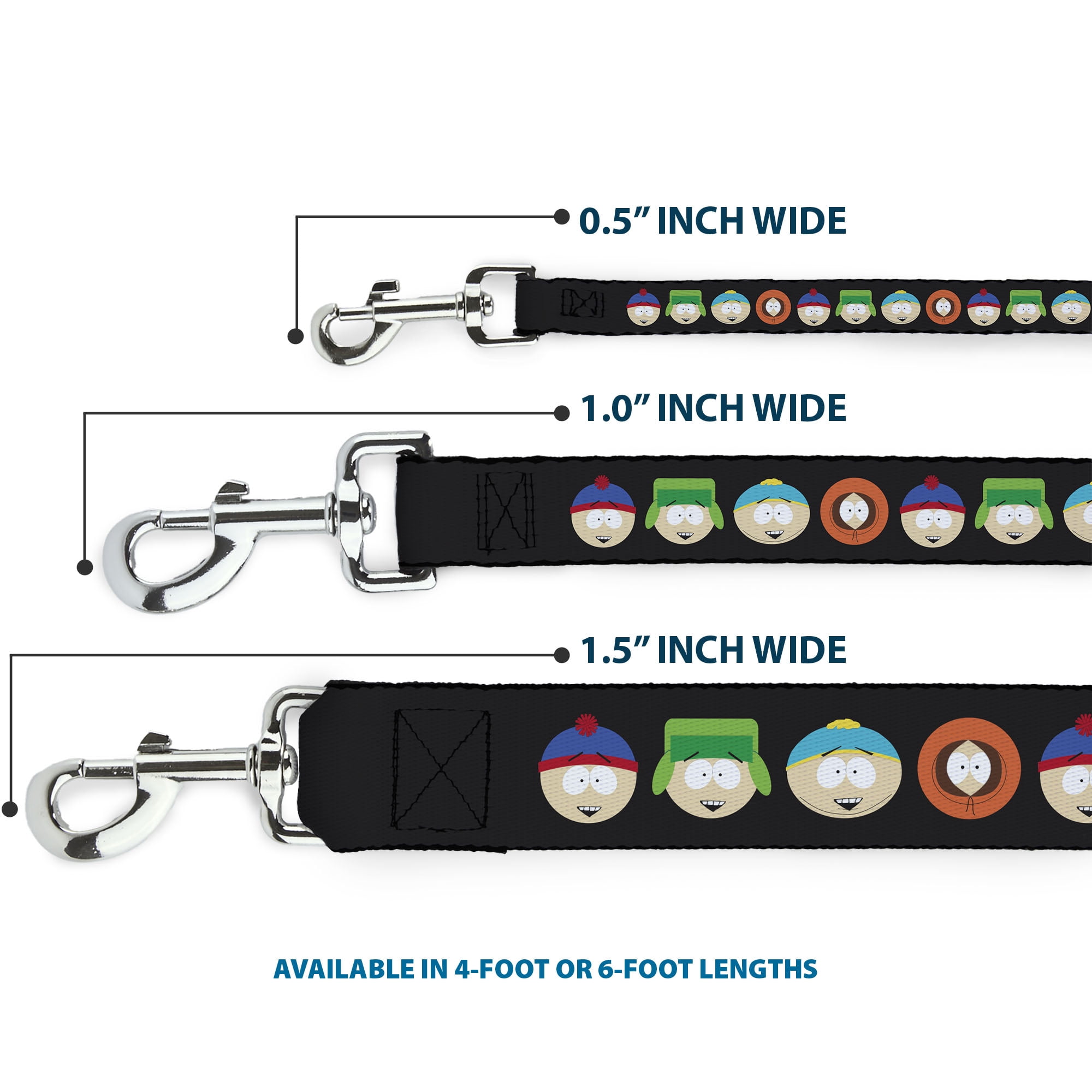 Comedy Central Pet Leash, Dog Leash, South Park Boys Face Repeat Black, 6 Feet Long 1.0 Inch Wide