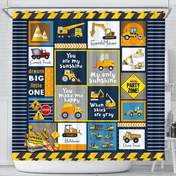Heavy Equipment Shower Curtain, Shower Curtain For Boy, Blue Background, Shower Curtain PLS851SHSC - 71x74 inches