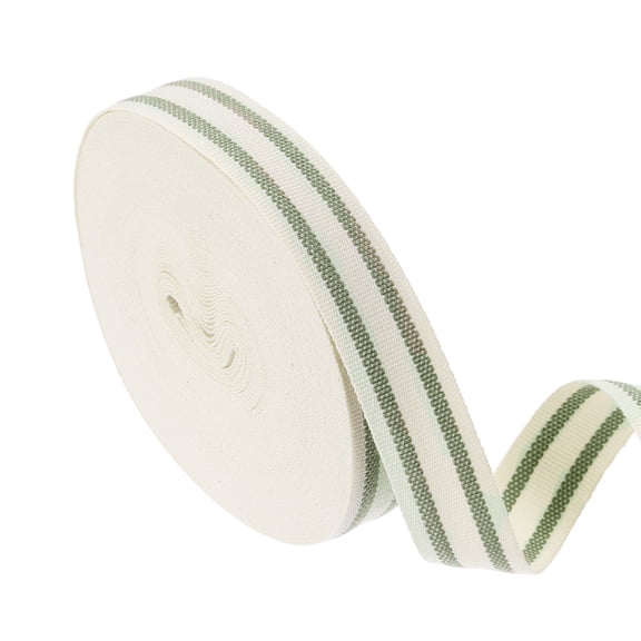 Uxcell Natural Cotton Striped Ribbon, 0.6"/1.5cm 10 Yards Stripe Grosgrain Ribbon for DIY Crafts Gift Wrapping Home Decoration Wedding Christmas Sewing, Emerald-Beige