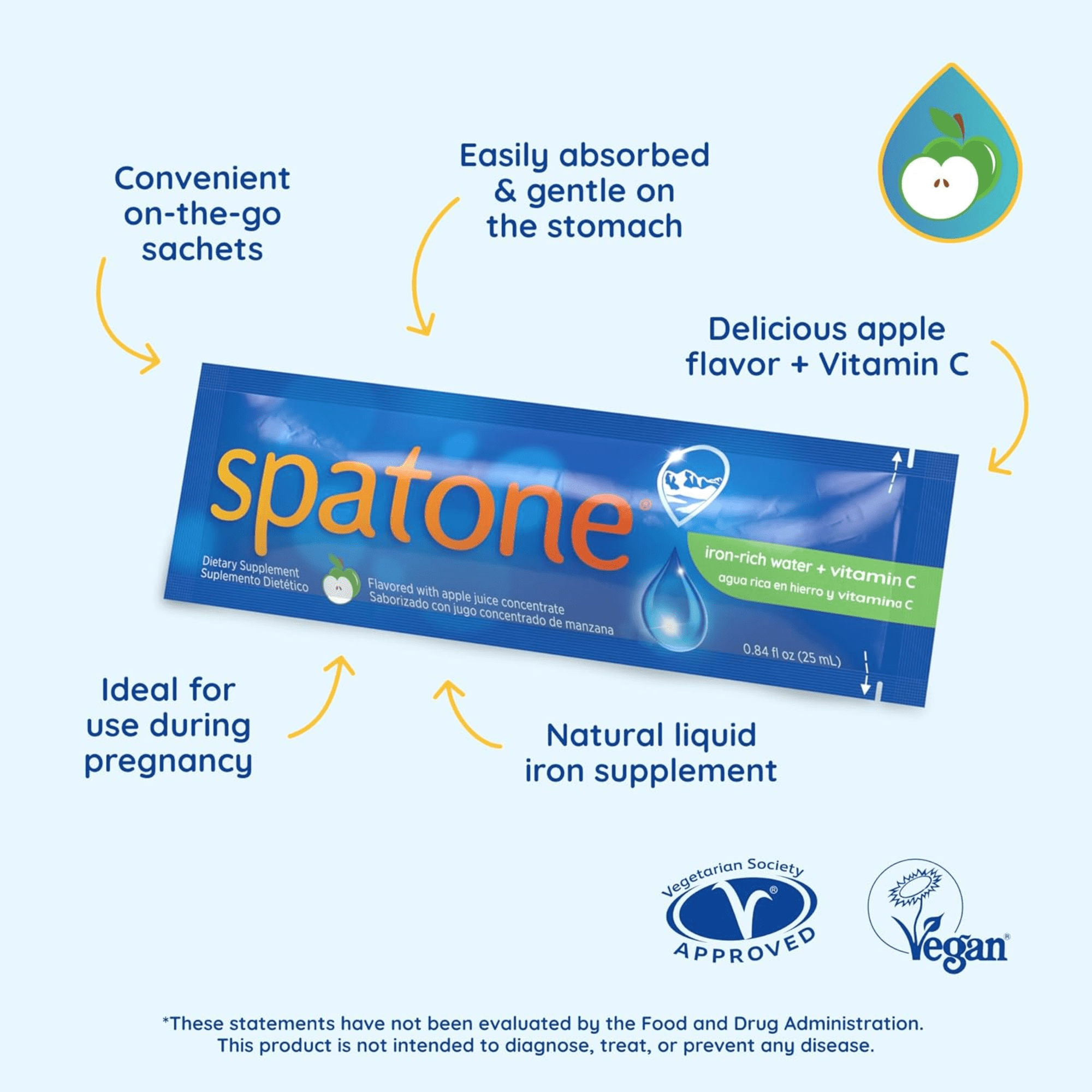 Spatone Natural Liquid Iron Supplement, Apple Flavor - 20 mL Sachet