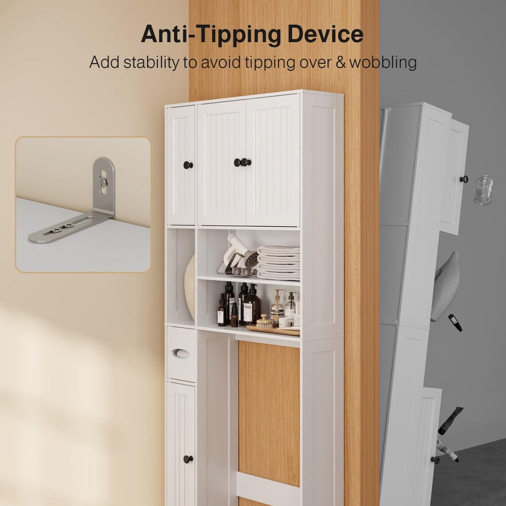 Over the Toilet Storage Cabinet , Aiho 70.3" H Bathroom Storage Cabinet Above Toilet with Adjustable Shelves & 5 Doors, Perfect for Bathroom, Laundry, White