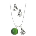 thumbnail image 1 of Delight Jewelry Silvertone Round - Imitation Cat's Eye - Green - Silver tone Zig Zag Christmas Tree Charm Necklace and Stud Earrings, 1 of 4