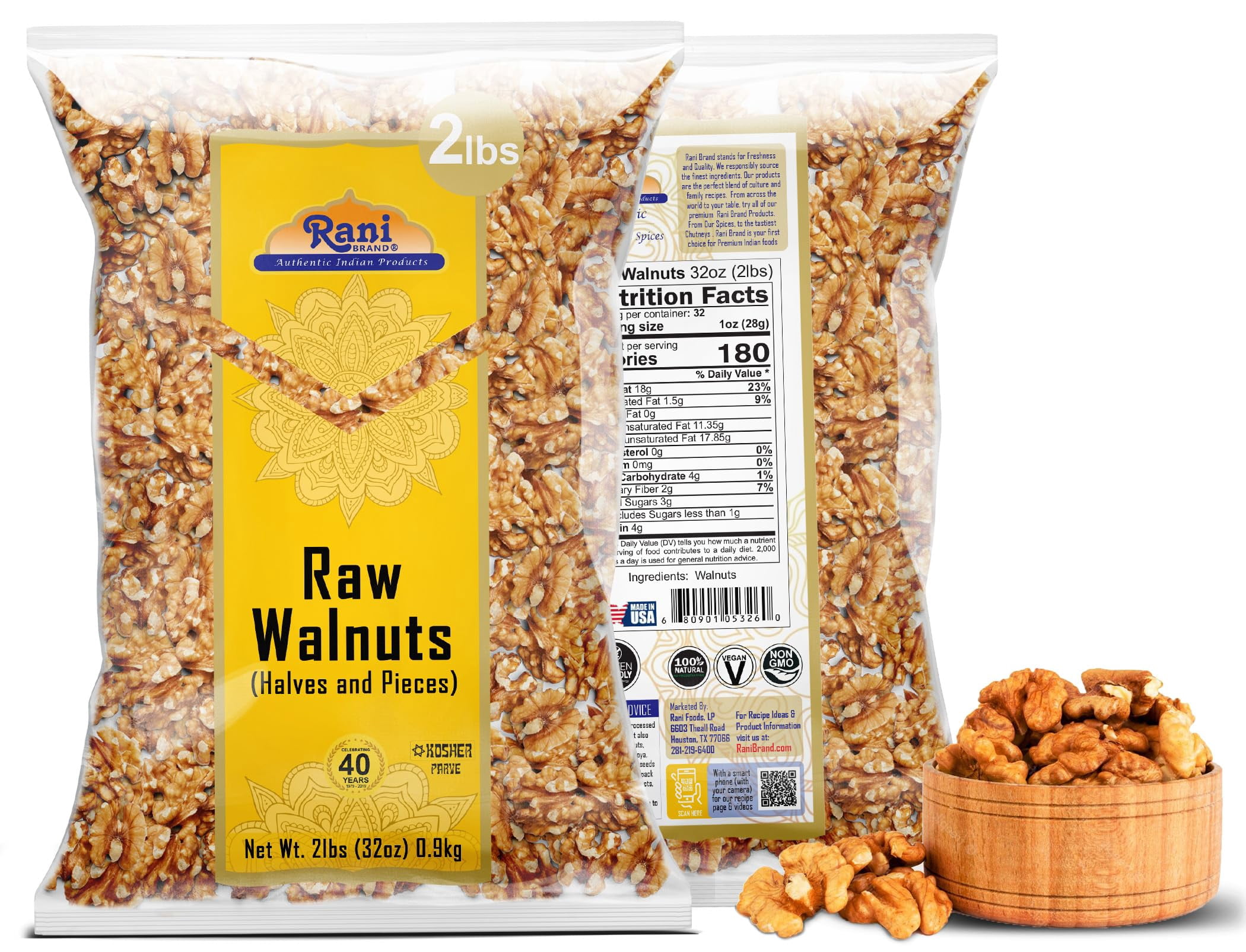 Rani Raw Walnuts, Halves and Pieces 32oz (2lbs) 908g ~ All Natural | Vegan | Gluten Friendly | Kosher