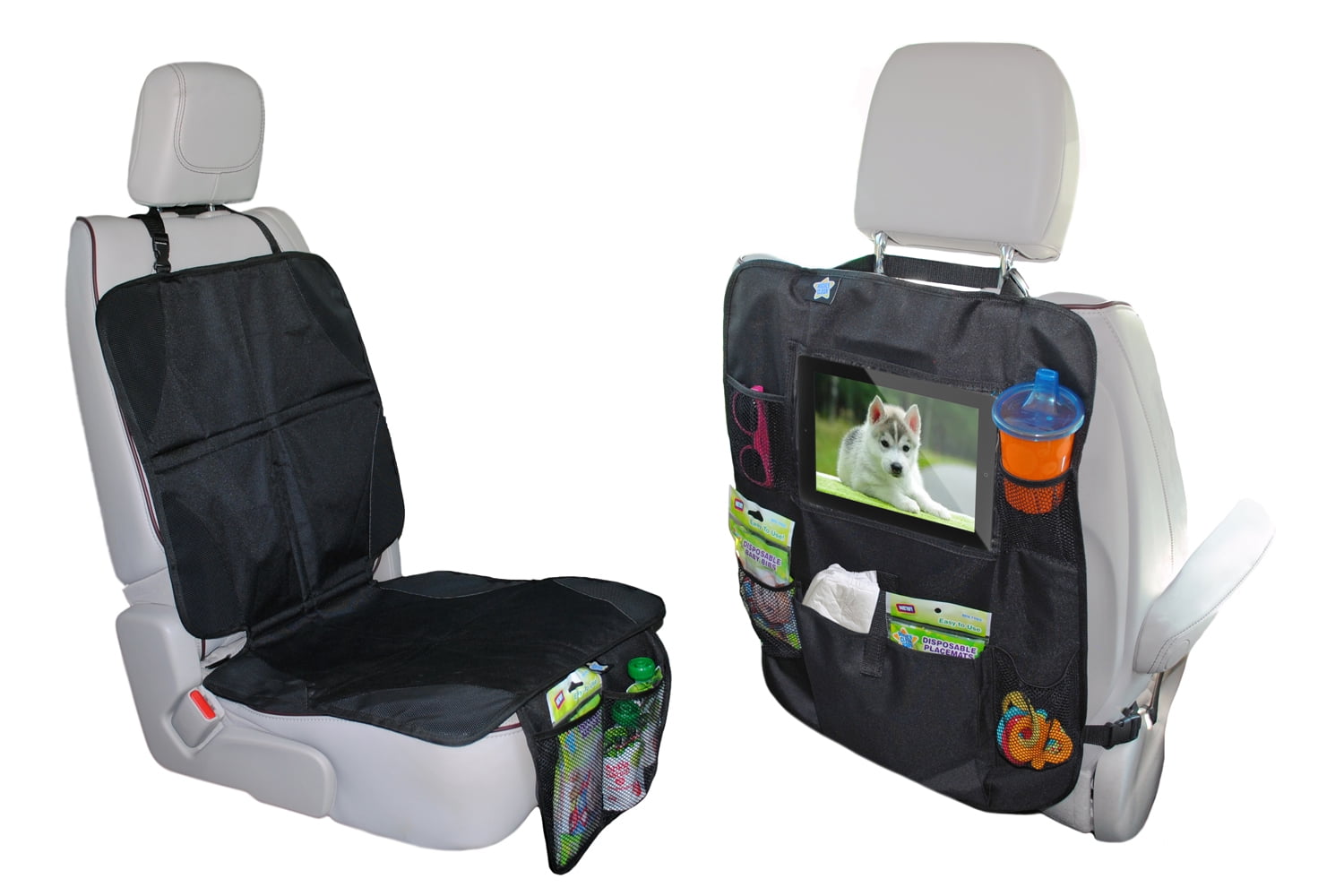 Pack of 2 Car Seat Protector Cover Kick Mat Storage Organisers 