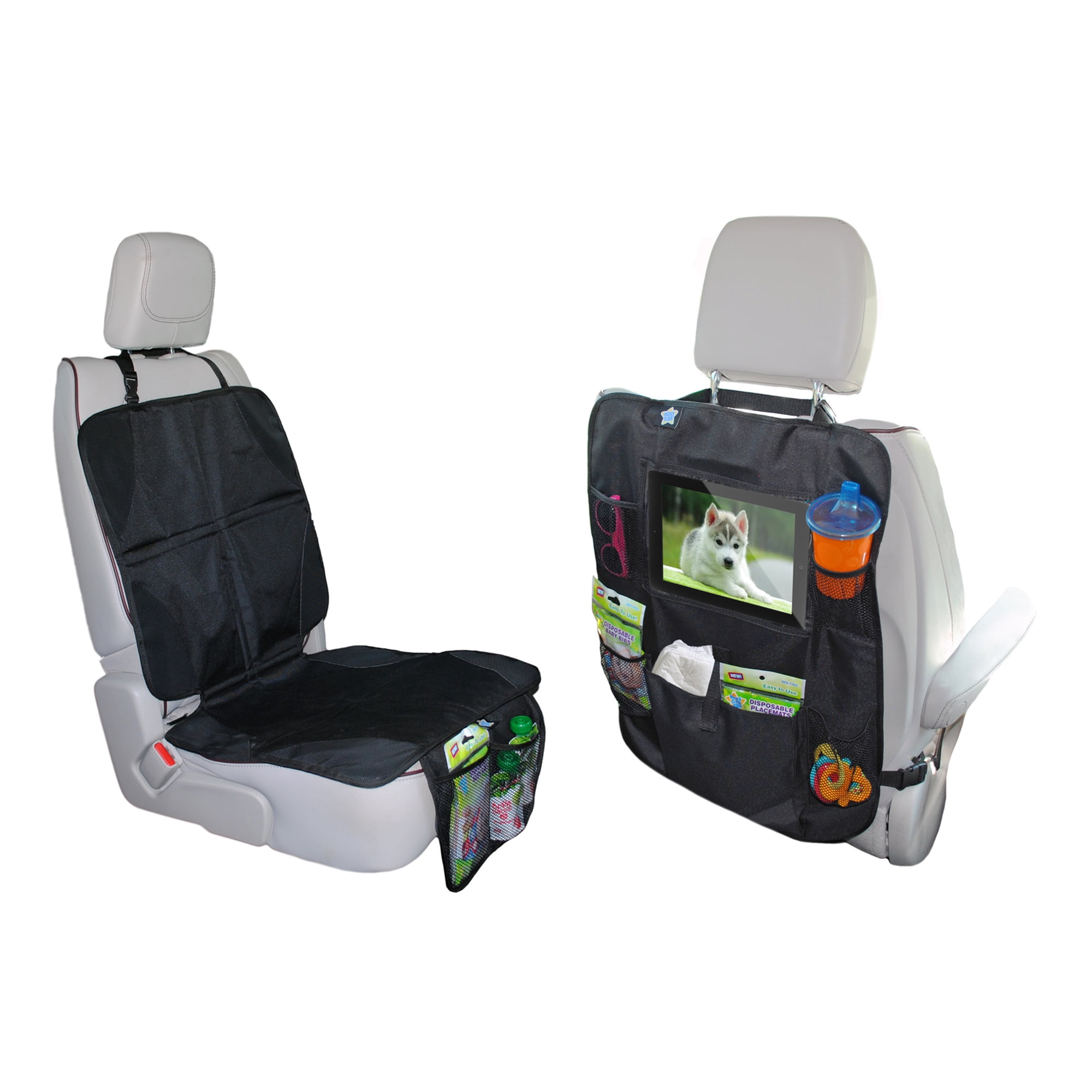 Mighty Clean Baby Deluxe Car Seat and Back Protector Automotive Organizers, Black, 19" x 27", 2 Pack