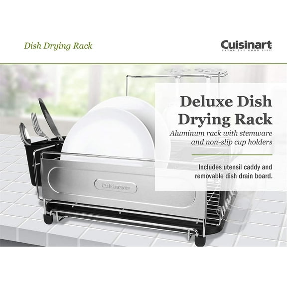 Stainless Steel Dish Drying Rack with Utensil Caddy, Stemware Holder & Non-Slip Cup Holders