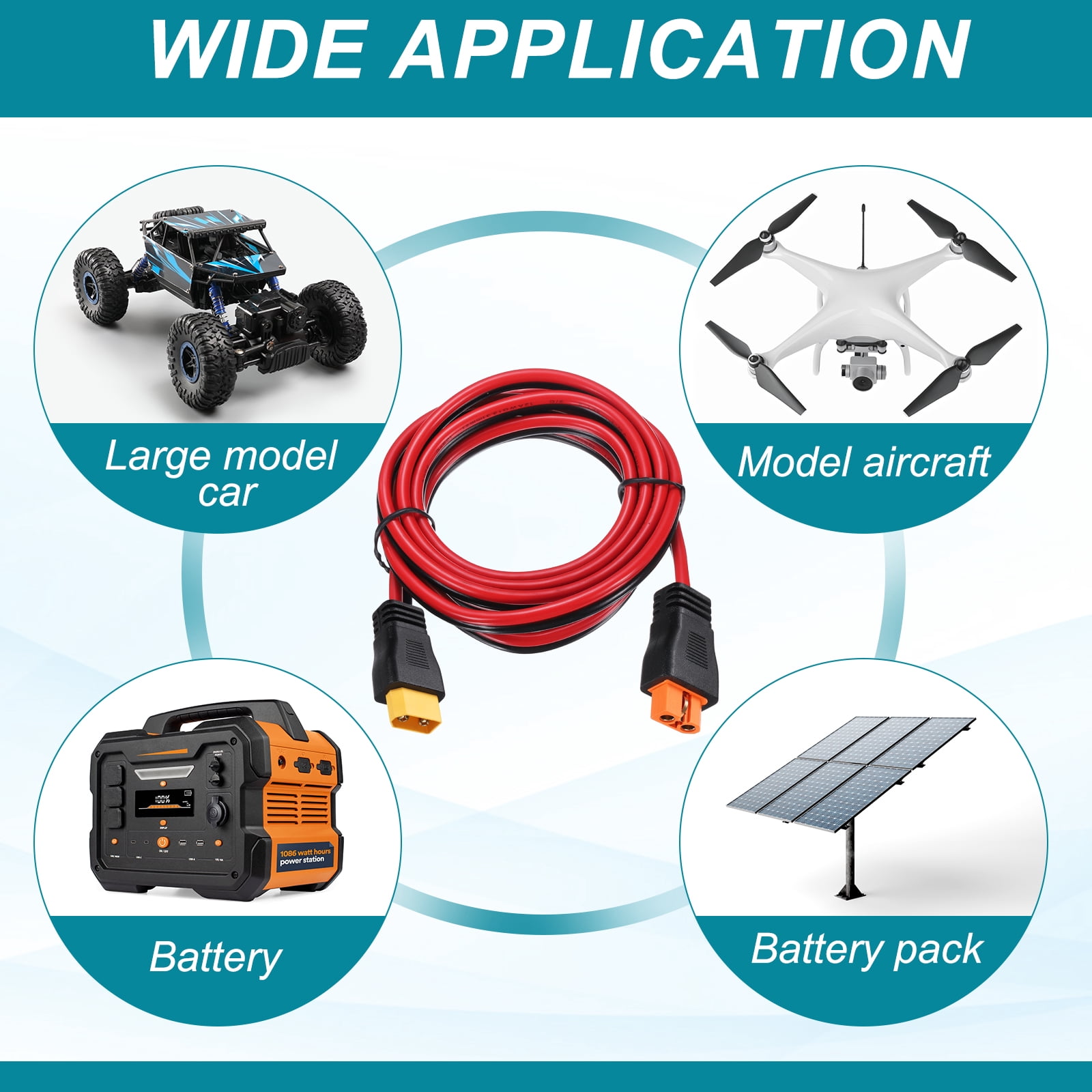 Uxcell 300VDC XT60 Extension Cable, 12AWG 3FT XT60i Female to XT60 Male Connector Cable for RC Battery Portable Power Station Solar Panel FPV Drone