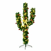 6Ft Pre-Lit Cactus Artificial Christmas Tree w/ LED Light Ball Ornaments