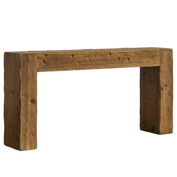 Yardi Yarda Rectangular Rustic Console Table with Solid Wood Desktop and Open Base, 63"L x 11.8"W x 31.5"H Console Table for Indoor, Brown