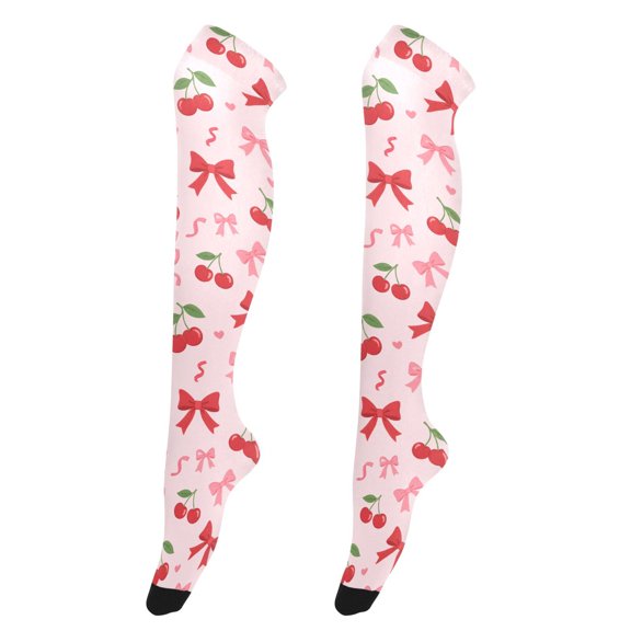 Cherry Bow High Thigh Socks Over Knee Thin Tights Long Stocking for Women Leg Warmer