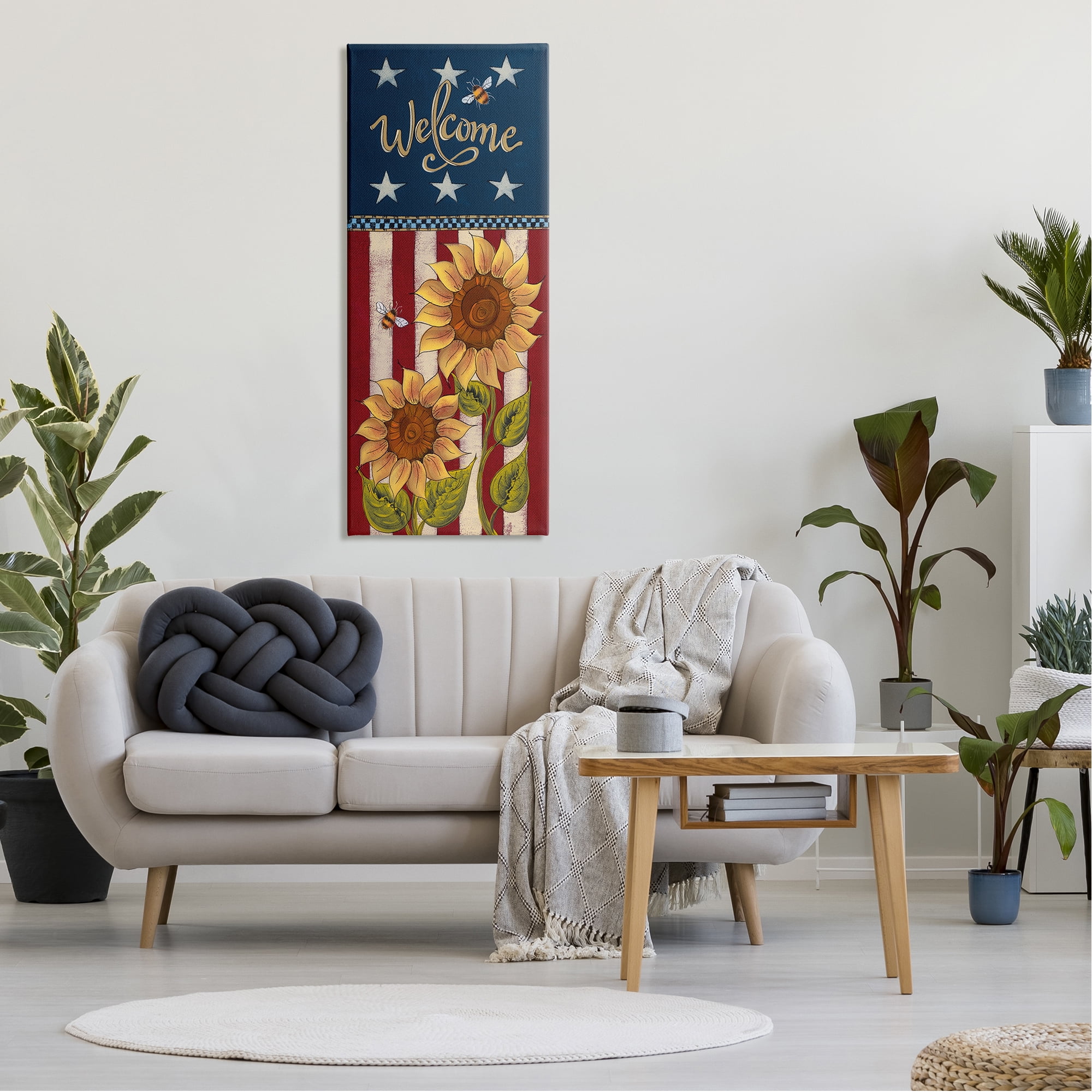Stupell Americana Welcome Country Sunflowers Holiday Painting Gallery Wrapped Canvas Print Wall Art