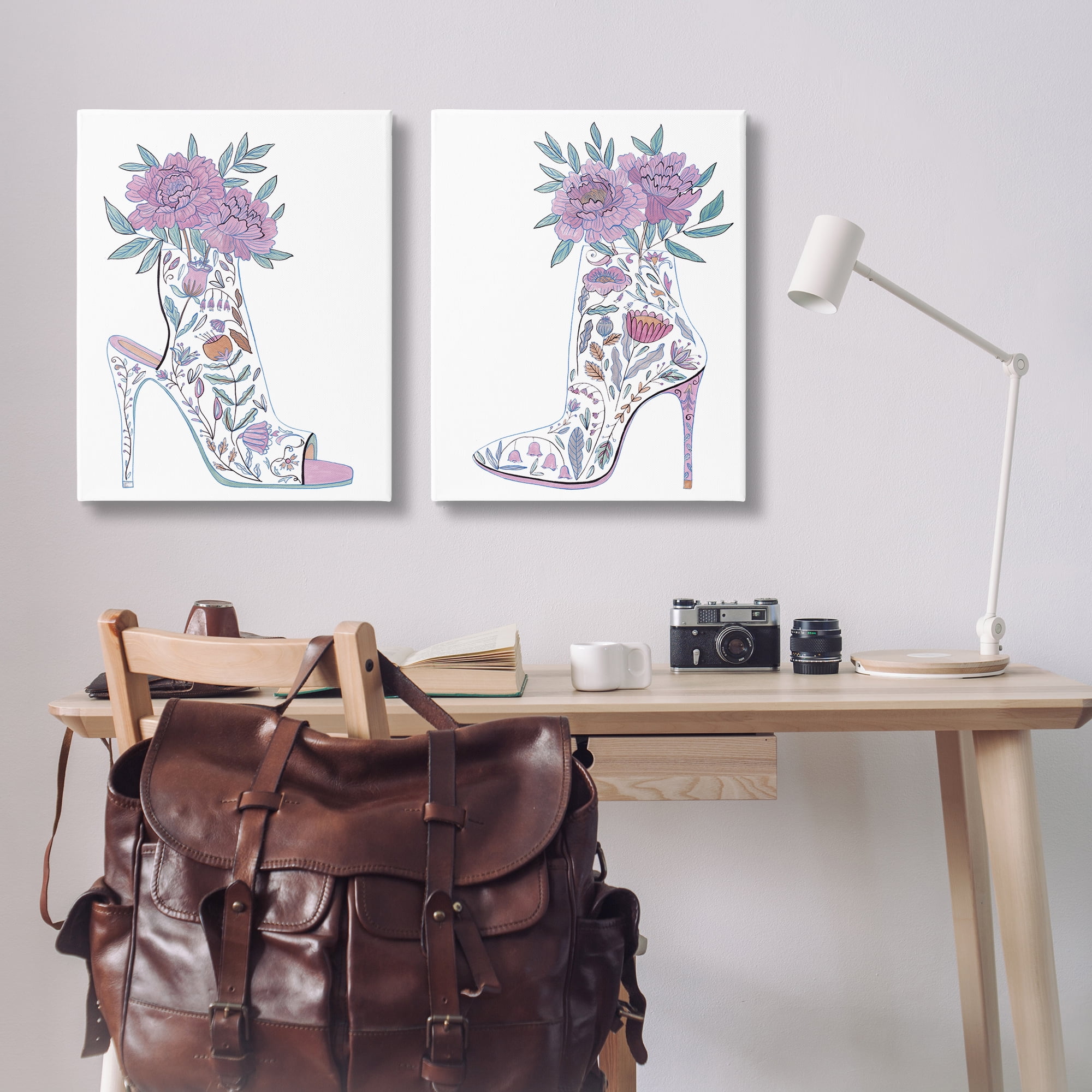 Stupell Industries Floral Stiletto Heel Boots Fashion Painting Wrapped Canvas Art Print Wall Art, 24 x 30, Set of 2