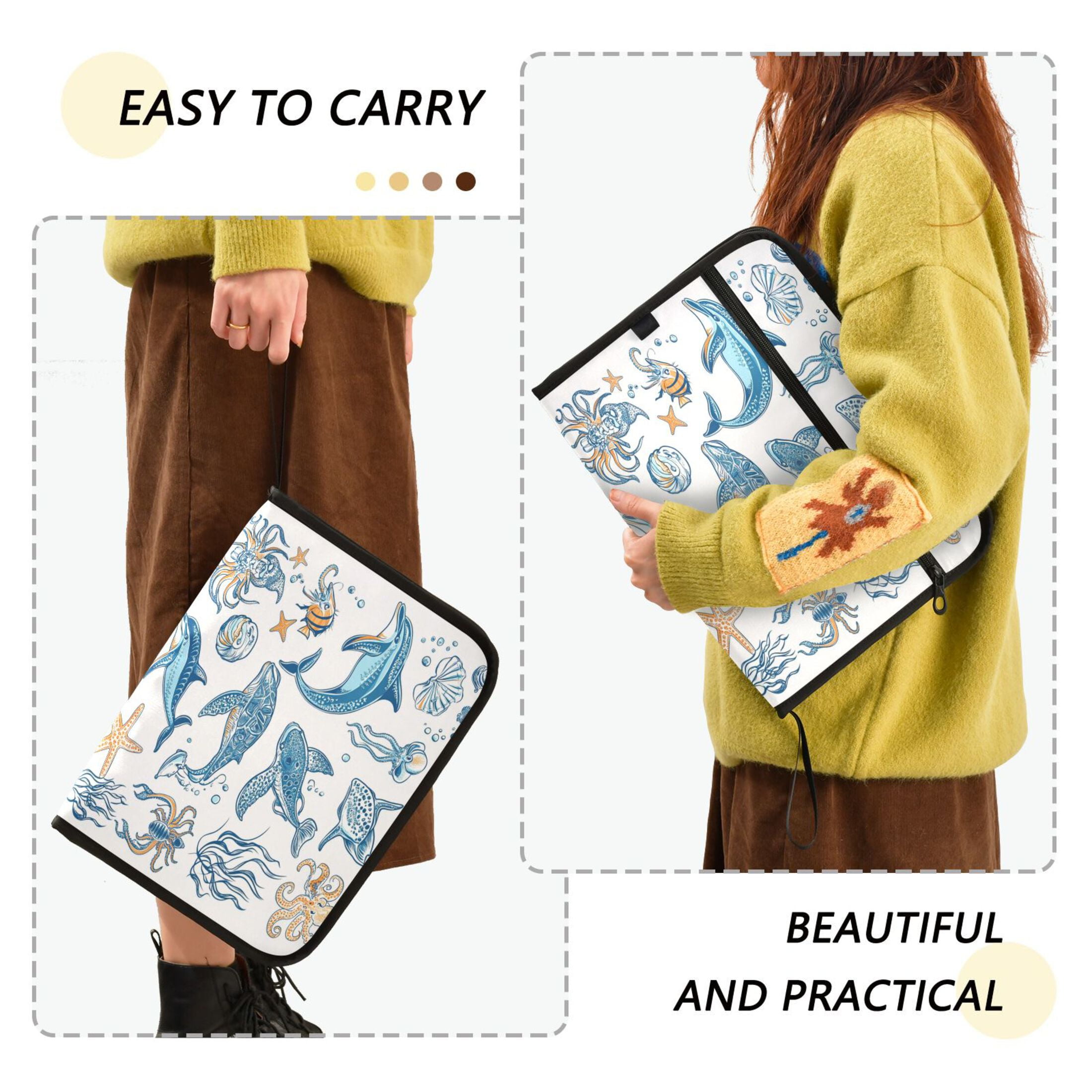 Accordion File Organizer with Zip Closure 13 Pockets Expanding File Folder Letter A4 Paper Document Organizer for Home Office Ocean-themed Pattern