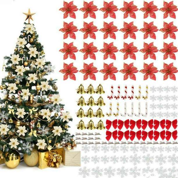 120 piezas conjunto de flores de Navidad colgante de decoración de árbol de Navidad 2019 nuevo producto modelo de explosión transfronteriza flor de simulación de flor de plástico (conjunto rojo)