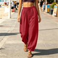 thumbnail image 2 of Women's Harem Pants Lightweight Loose Fit Drawstring Waist Side Pockets Cuffed Ankle Casual Summer Lounge Trousers, 2XL, 2 of 7