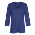 thumbnail image 5 of Prolriy Long Sleeve Shirts for Women, Womens Tops 3/4 Length Sleeve Summer V Neck Shirts Casual Tunic Tops 2025 Womens Tops Spring Summer Tops for Women Dark Blue S, 5 of 5