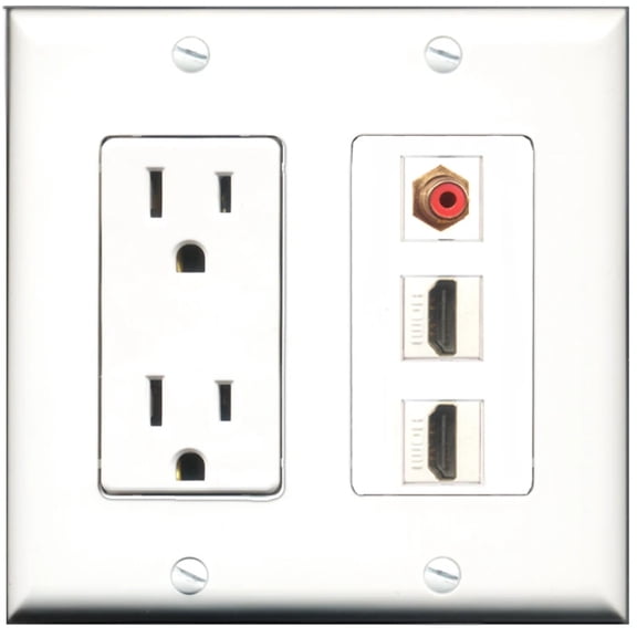 Ultra Spec Cables 15 Amp Power Outlet 2 Port HDMI 1 Port RCA Red Wall Plate