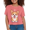 thumbnail image 3 of Uourmeti Corgi-Pink Crew Neck T-Shirt Notes 13-14Y Girls Summer Short Sports Top Casual Pullover Shirts for Outodor, 3 of 6