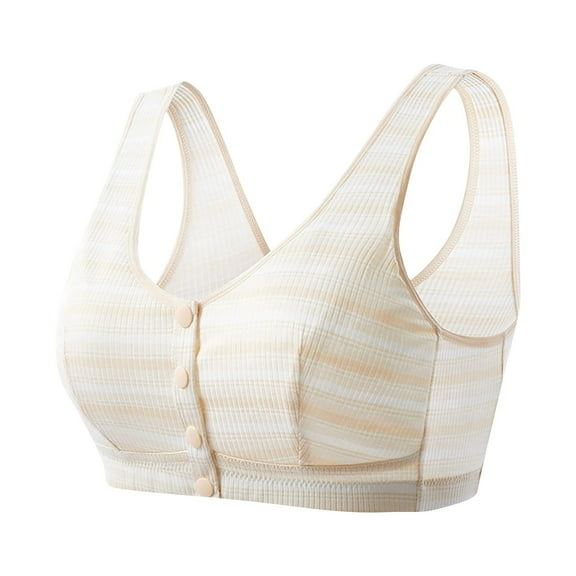 Amidoa Wire-Free Bras for Older Women Plus Size Front Closure Beige Striped Bras Women Lingerie L