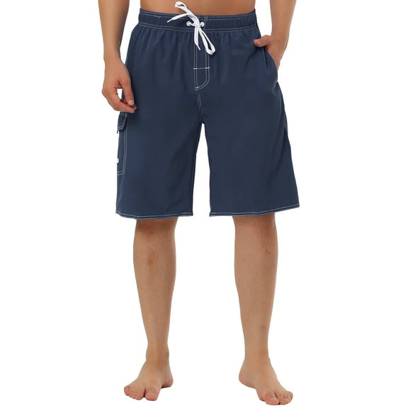 Unique Bargains Men's Casual Holiday Solid Color Drawstring Waist Beach Board Shorts